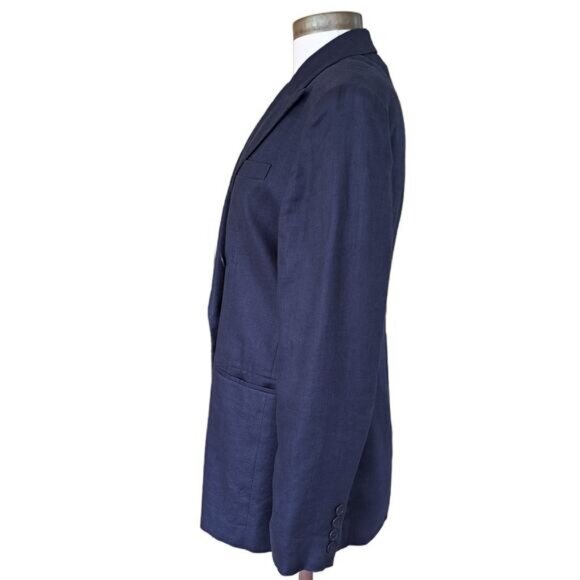 LAUREN Ralph Lauren Navy Linen Double Breasted Blazer Size 6 Relaxed Fit - Picture 3 of 8